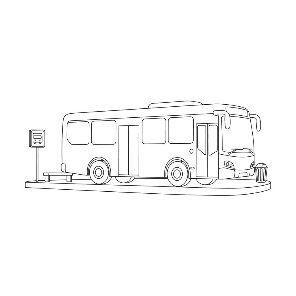 Ausmalbild Stadtbus an der Haltestelle
