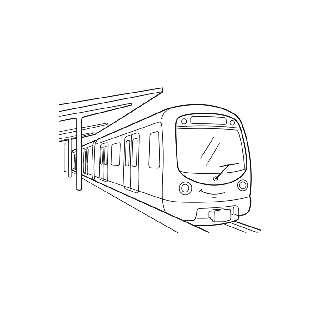 Metrô chegando à estação para colorir
