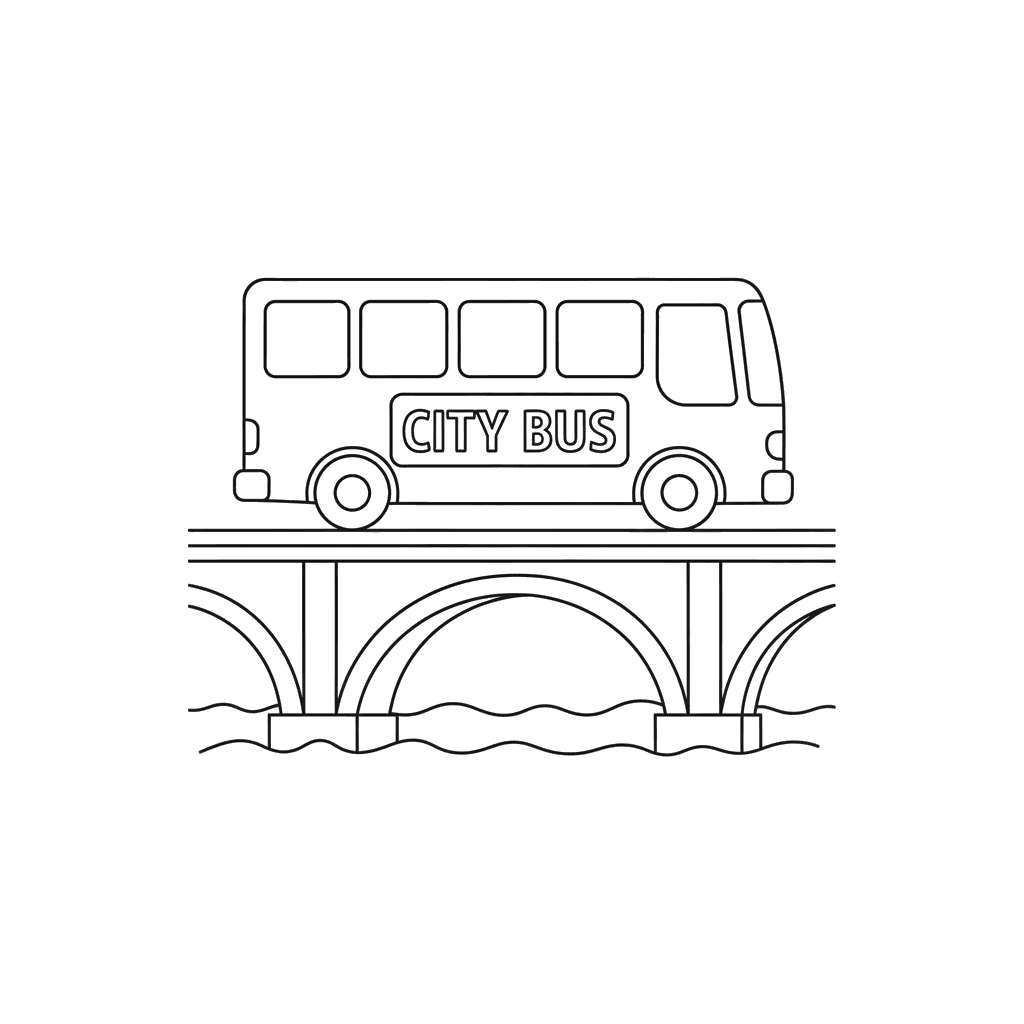 Stadtbus auf Brücke Ausmalbild