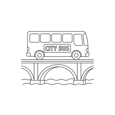 Раскраска Городской Автобус на Мосту