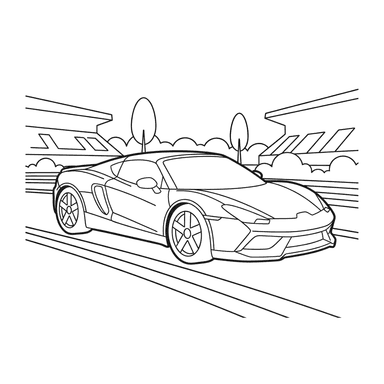 Coloriage Voiture de Sport sur Piste de Course