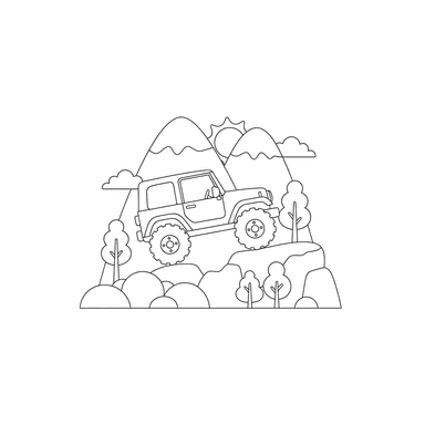 Coloriage Jeep sur Sentier de Montagne