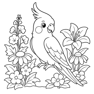 Corella entre flores del jardín