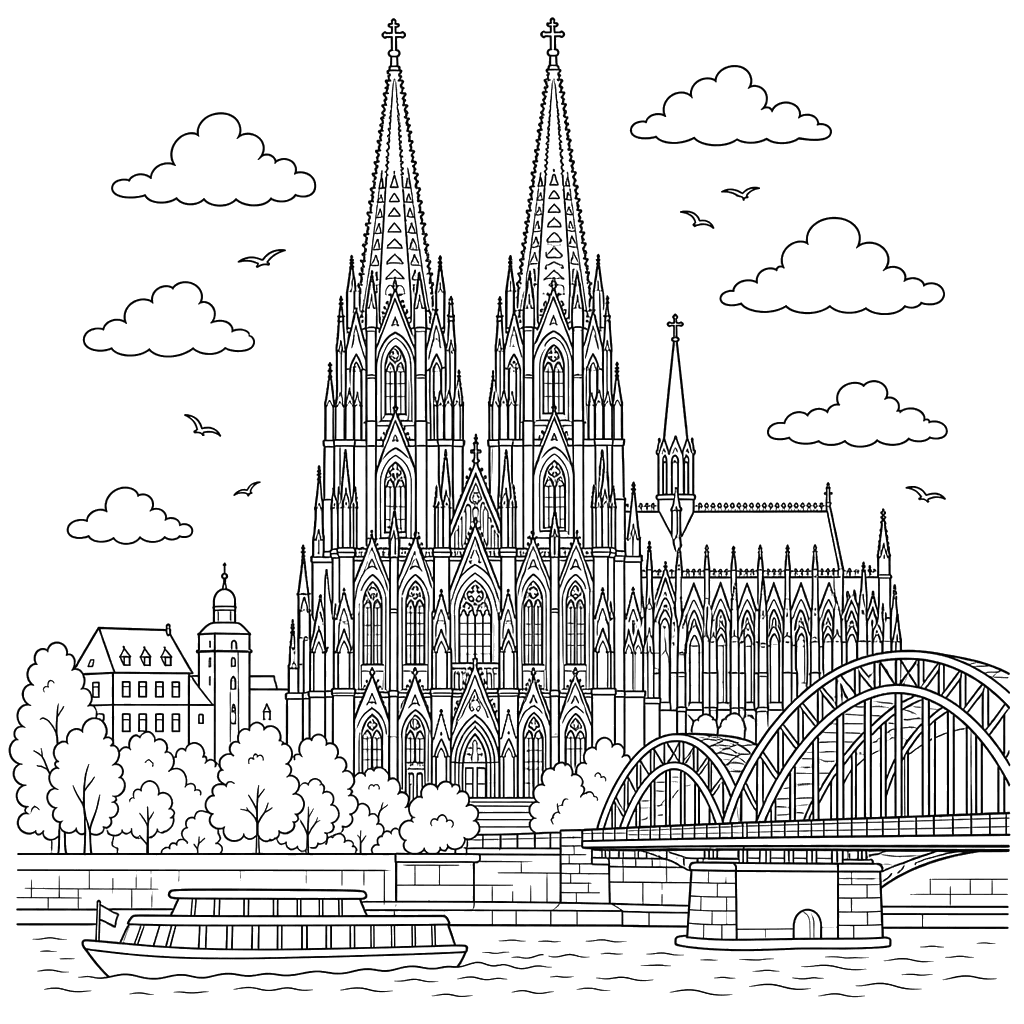 Desenho da Catedral de Colônia para Colorir