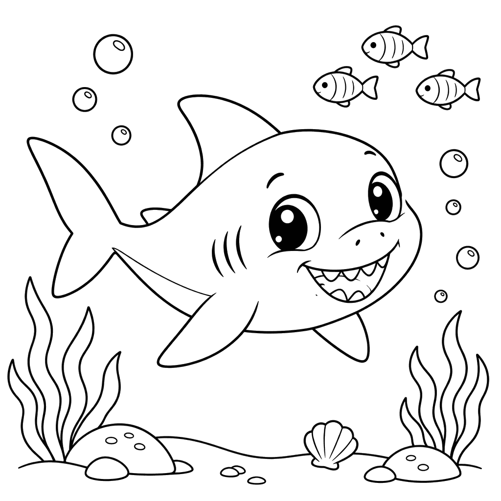 Coloriage bébé requin sous l’eau