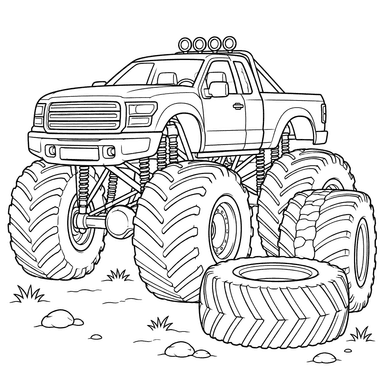Desenho para colorir de monster truck com pneus gigantes