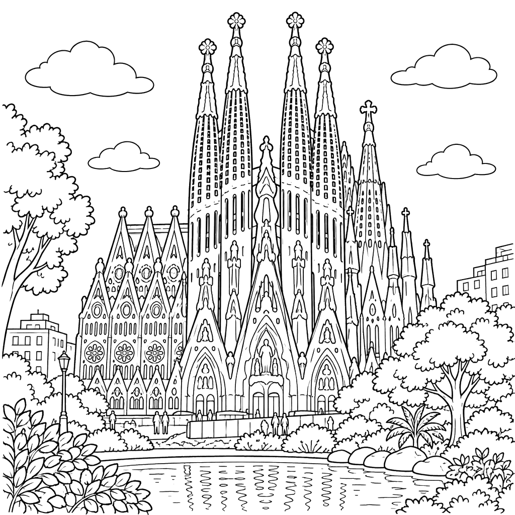 Sagrada Familia in Barcelona Coloring Page