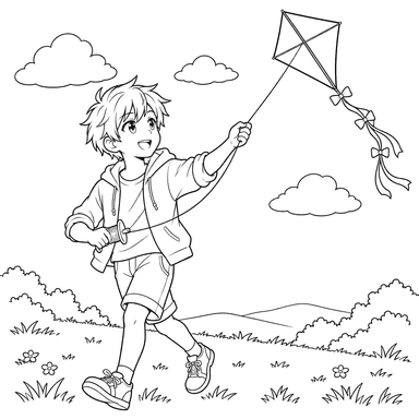 Desenho para colorir de menino anime com pipa