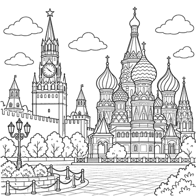 Ausmalbild: Kreml und Basilius-Kathedrale, Russland