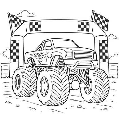 Desenho de monster truck no arco de chegada