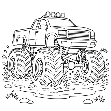 Monster truck traversant une flaque