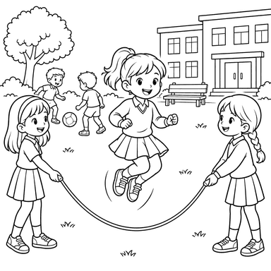 Dibujo para colorear de niños en el recreo
