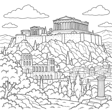 Akropolis über Athen, Griechenland – Ausmalbild
