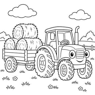 Traktor mit Heuballen – Ausmalbild