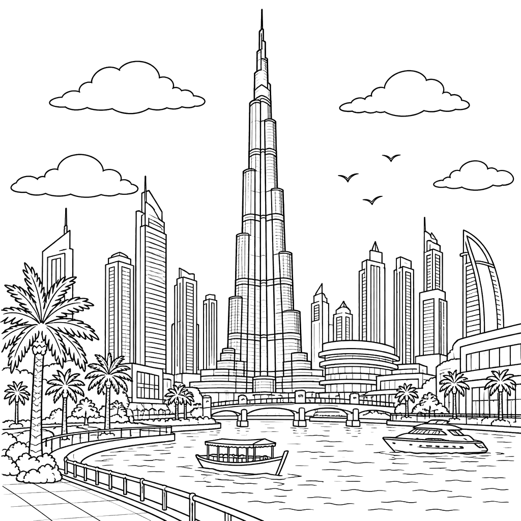 Burj Khalifa Among UAE Skyscrapers Coloring Page