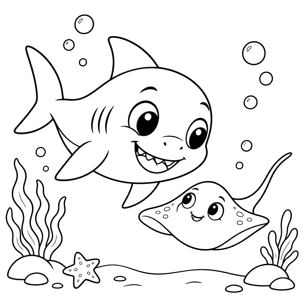 Coloriage bébé requin et petite raie