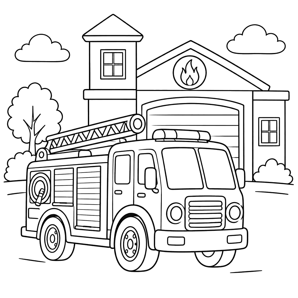 Desenho para colorir de caminhão de bombeiros