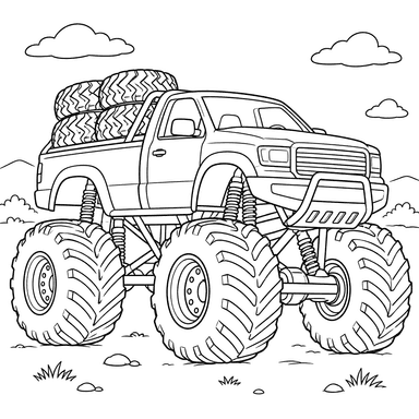Desenho de monster truck com pneus sobressalentes
