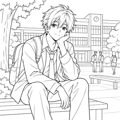 Anime Schoolboy at School