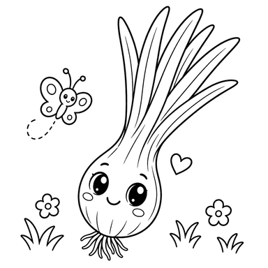 Dibujo para colorear de cebolla y mariposa