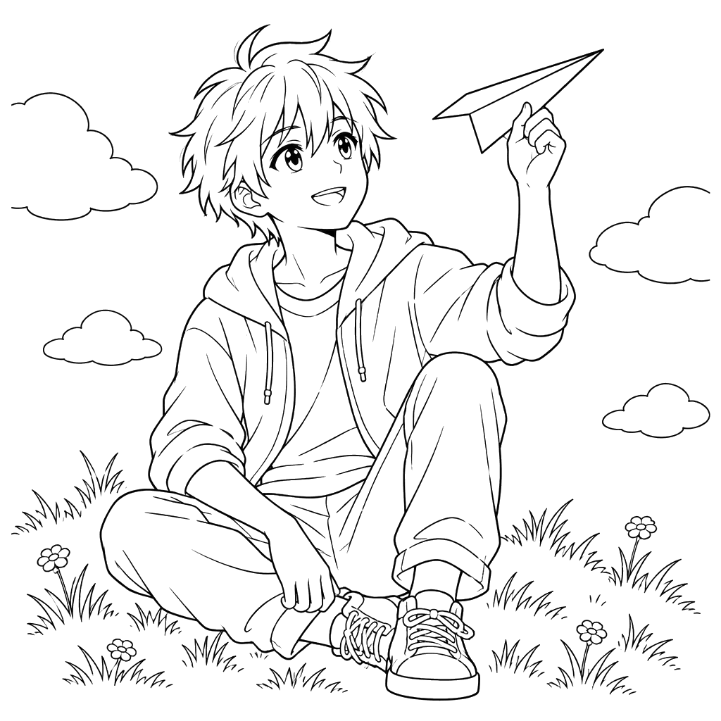 Anime Boy with a Paper Airplane