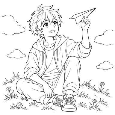 Anime Boy with a Paper Airplane