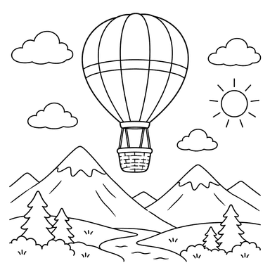 Desenho para colorir de balão sobre montanhas