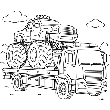 Monster truck sur un camion de remorquage