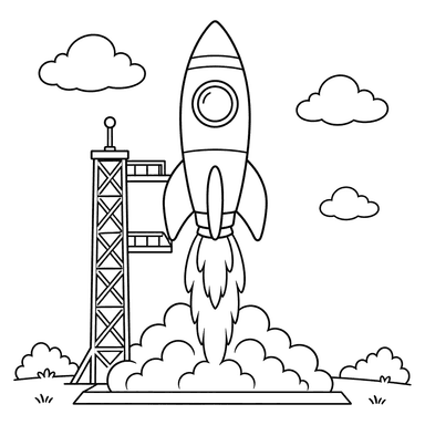 Desenho para colorir de lançamento de foguete