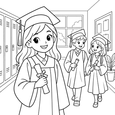 Dibujo para colorear de graduados escolares
