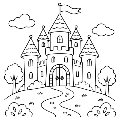 Desenho para colorir de castelo na colina