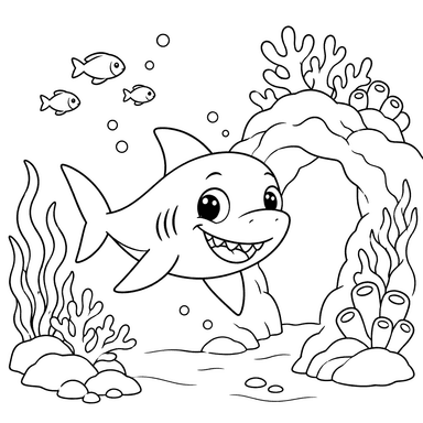Coloriage bébé requin à l’entrée du récif