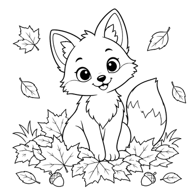 Fuchsjunges in Herbstblättern – Ausmalbild