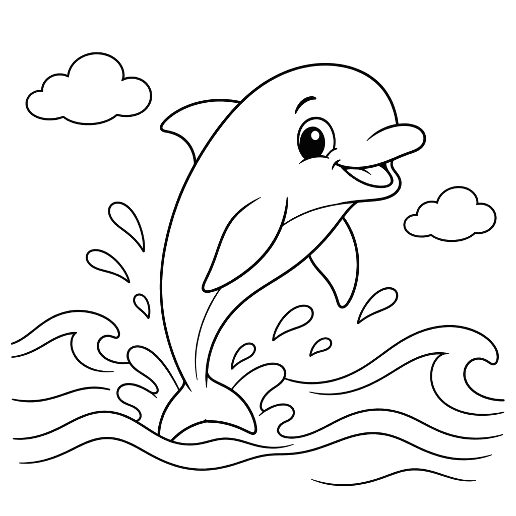 Desenho de golfinho entre ondas para colorir