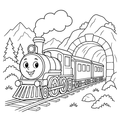 Tren de vapor junto a un túnel de montaña