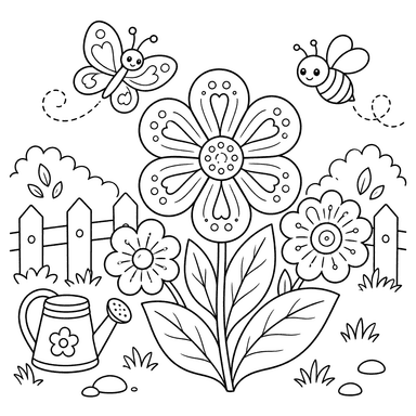 Desenho para colorir de jardim de flores com padrões