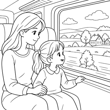 Mère et fille dans le train