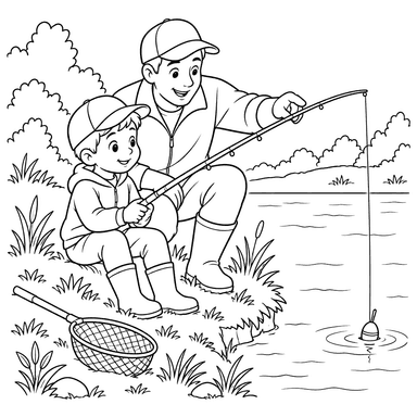 Dibujo de padre e hijo pescando