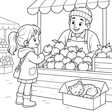 Girl Choosing Mandarins at the Market
