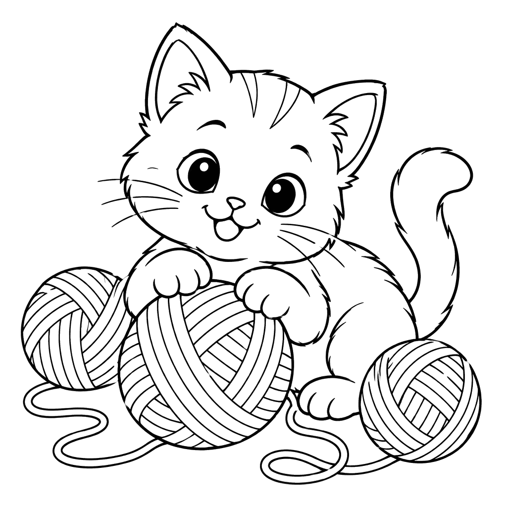 Desenho para colorir de gatinho entre novelos