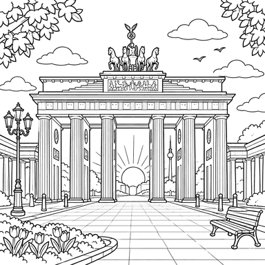 Brandenburg Gate at Sunrise Coloring Page