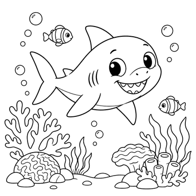 Tubarão-bebê no recife de coral para colorir