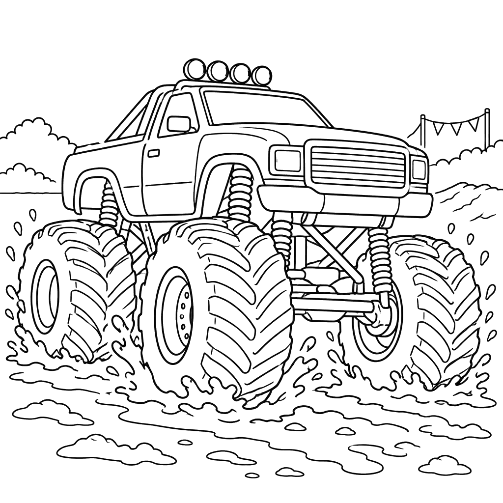 Desenho de monster truck em pista lamacenta