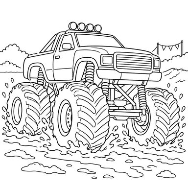 Monstertruck auf schlammiger Strecke – Ausmalbild
