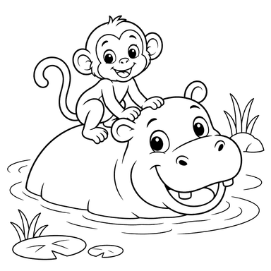 Affe und Nilpferd im Wasser