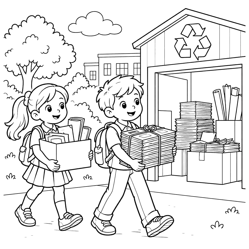 Schulkinder bringen Altpapier zur Sammelstelle