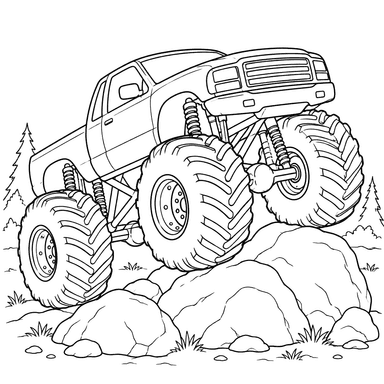 Monstertruck auf Felsen – Ausmalbild