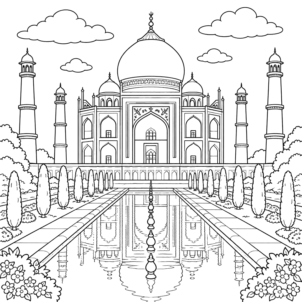Taj Mahal in India Coloring Page