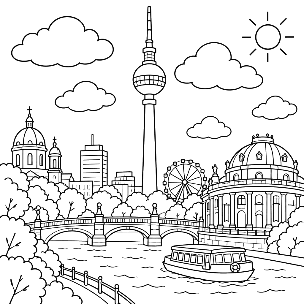Berlin TV Tower, Germany Coloring Page