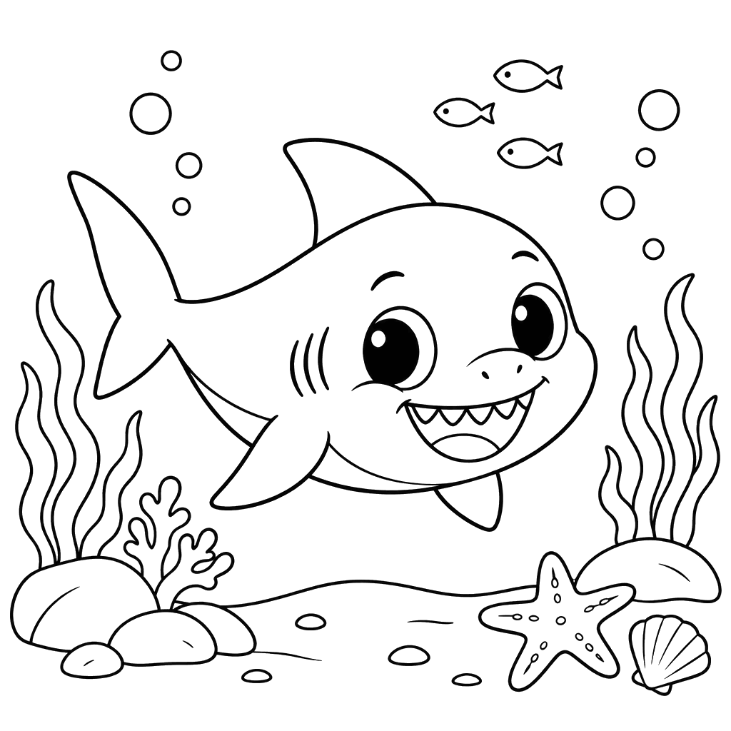 Bébé requin cartoon au fond marin